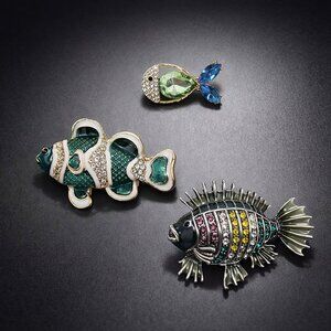 Set of 3 Tropical Fish Brooches Pins Rhinestones New